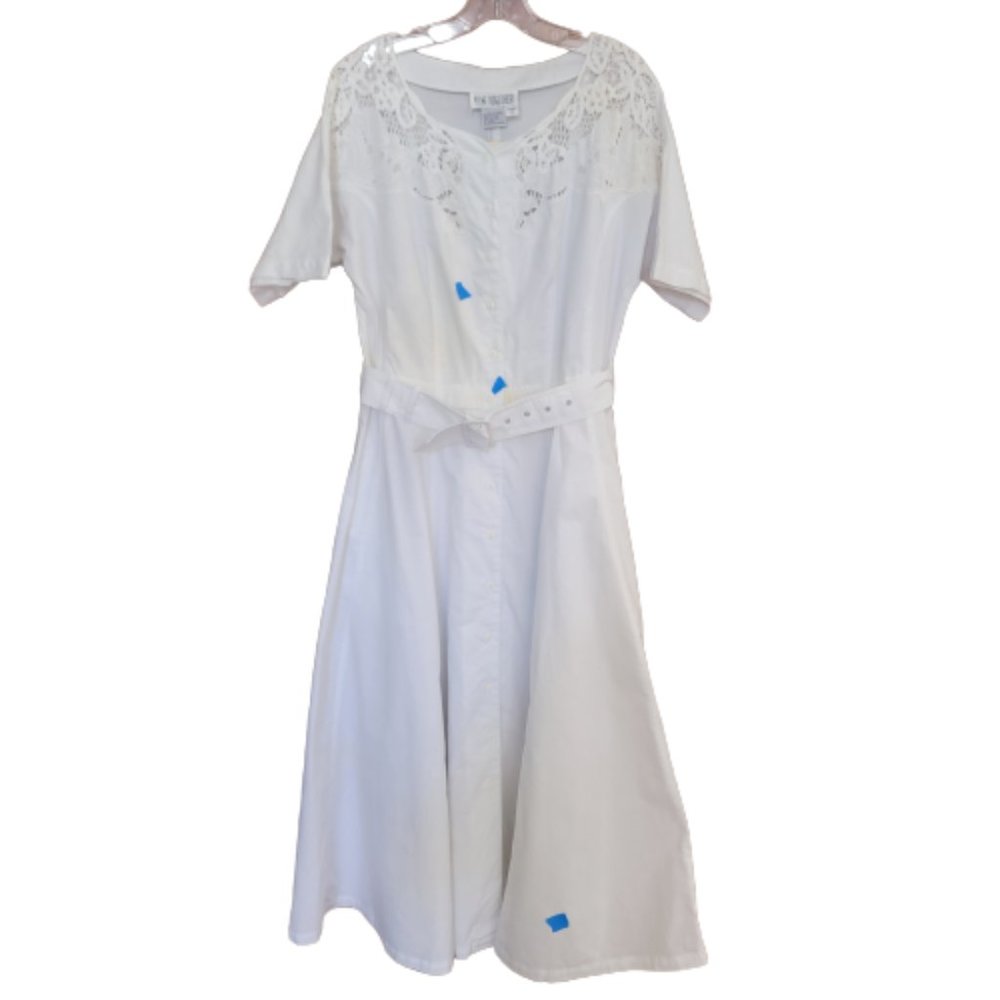 Spiegel White Crochet Belted Dress